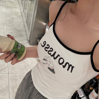 📞🐈可愛拿著話筒的貓咪撞色吊帶背心