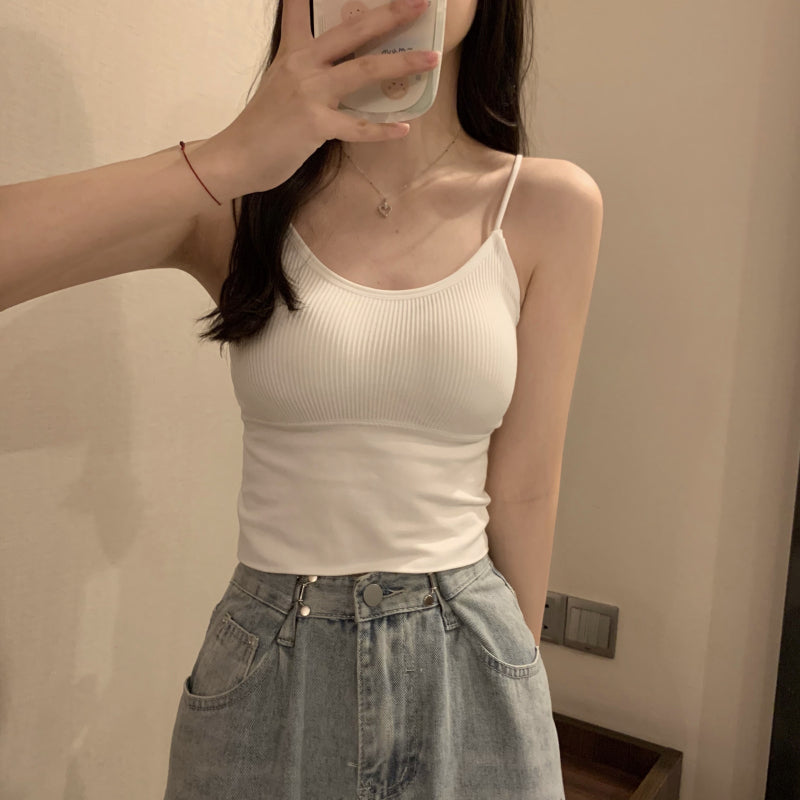 百搭夏季小吊帶帶胸墊背心