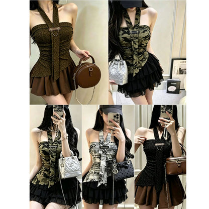 美拉德純欲掛脖帶墊抹胸背心單品