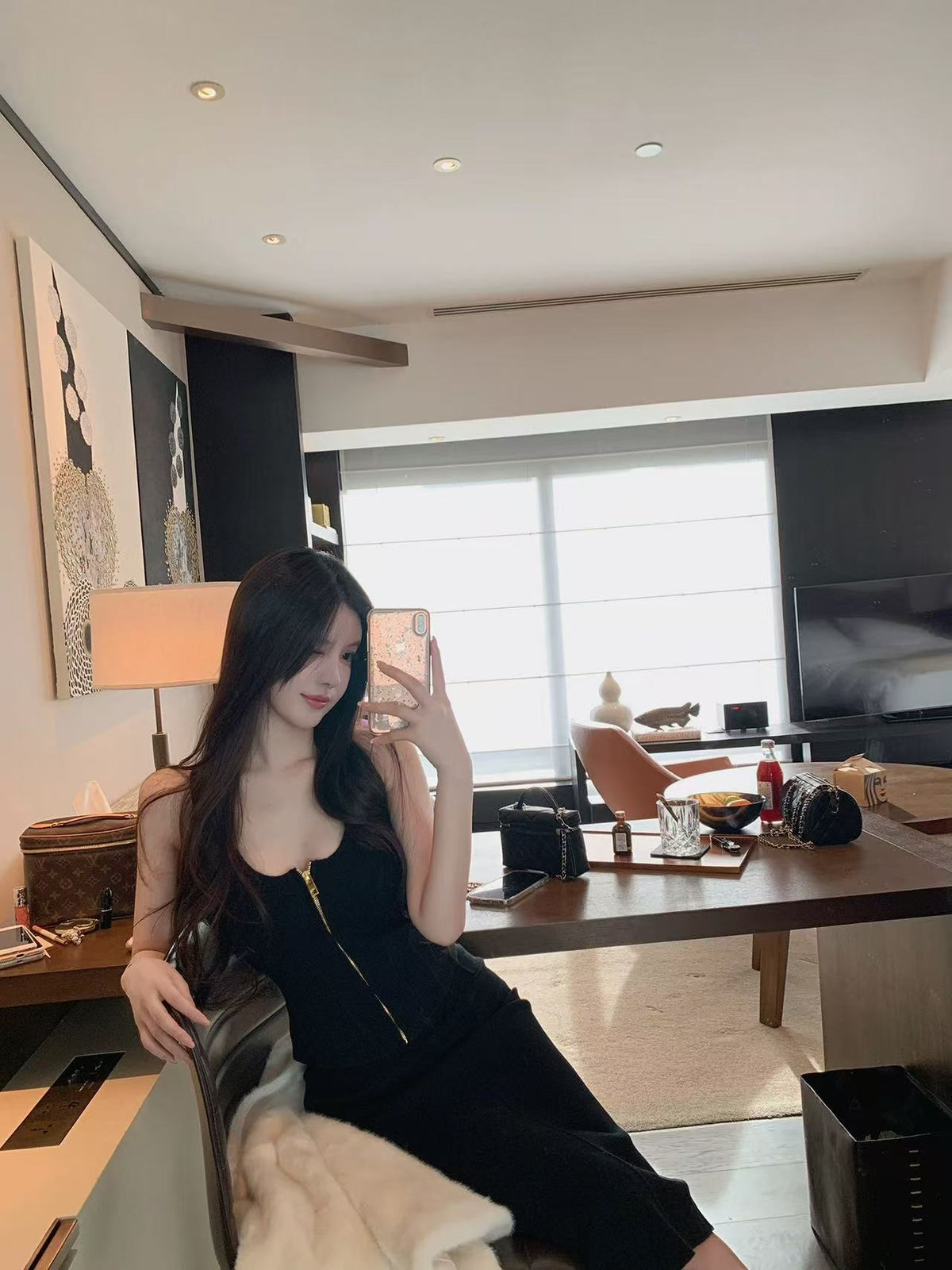 💕現貨秒出🍓軟香溫柔U領背心&半身裙兩件套