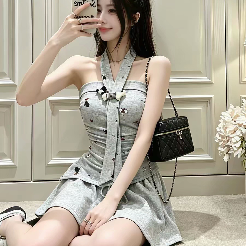 敲可愛狗狗印花抹胸背心