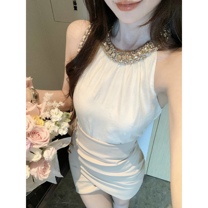 氣質鑲鑽雪紡上衣高腰裙兩件套💕