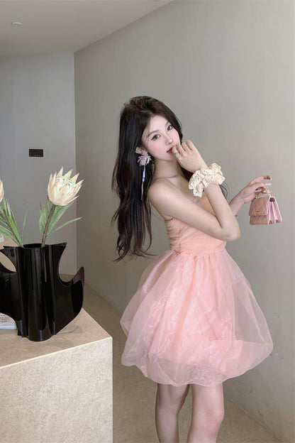 可愛粉色腮紅澎澎連衣短裙禮服
