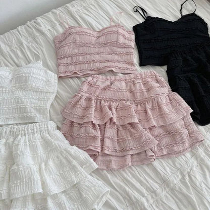 韓系chic甜美吊帶背心&澎澎裙兩件套