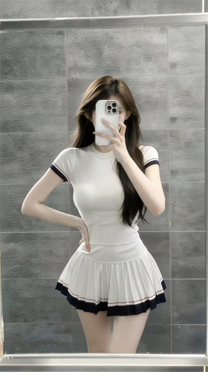💕現貨秒出🍓韓系學院風短袖套裝裙