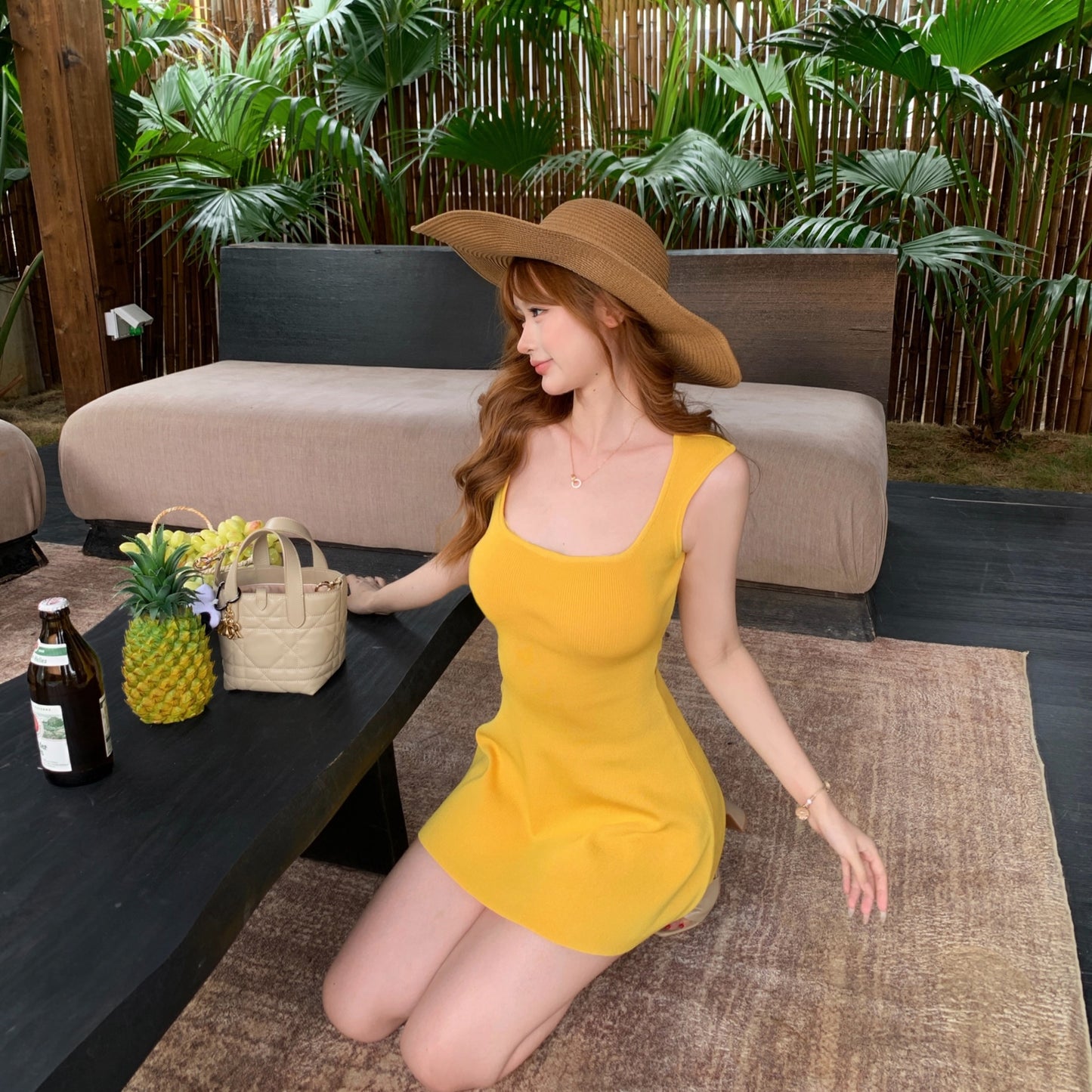 度假風黃色U領連身裙🍹