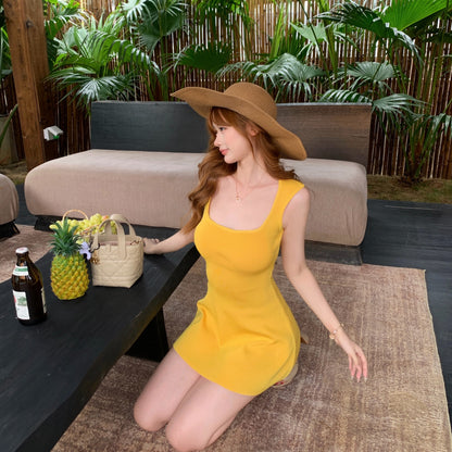 度假風黃色U領連身裙🍹