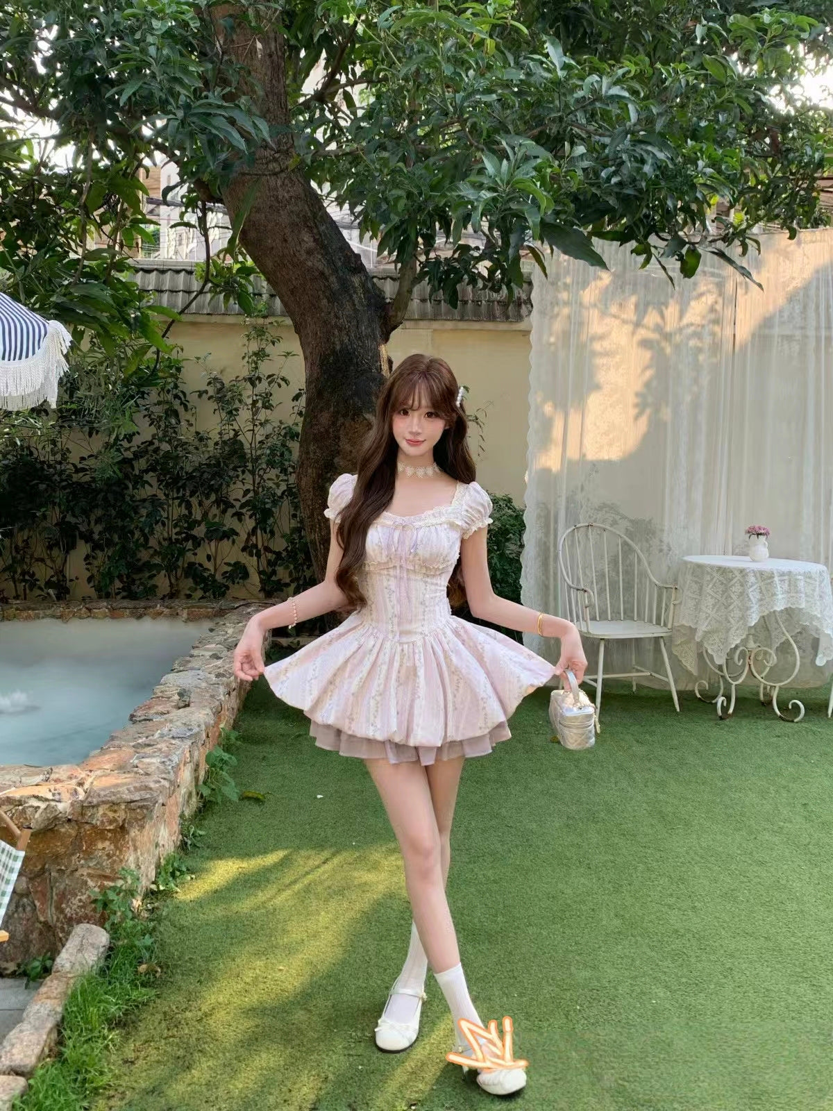 🪻法式紫藤碎花花苞連身短裙
