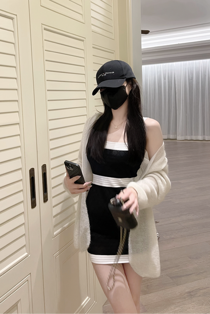 顯身材拼接寬吊帶冰絲連衣裙