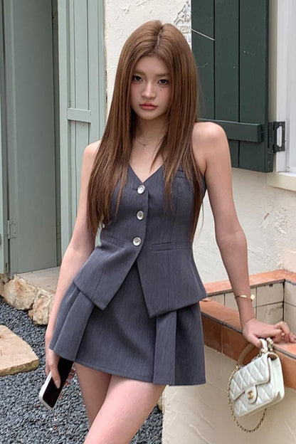 💕現貨秒出🍓西裝掛脖蝴蝶結馬甲套裝