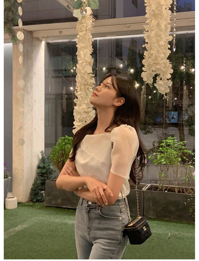 超仙氣質浪漫隱約透明網紗上衣