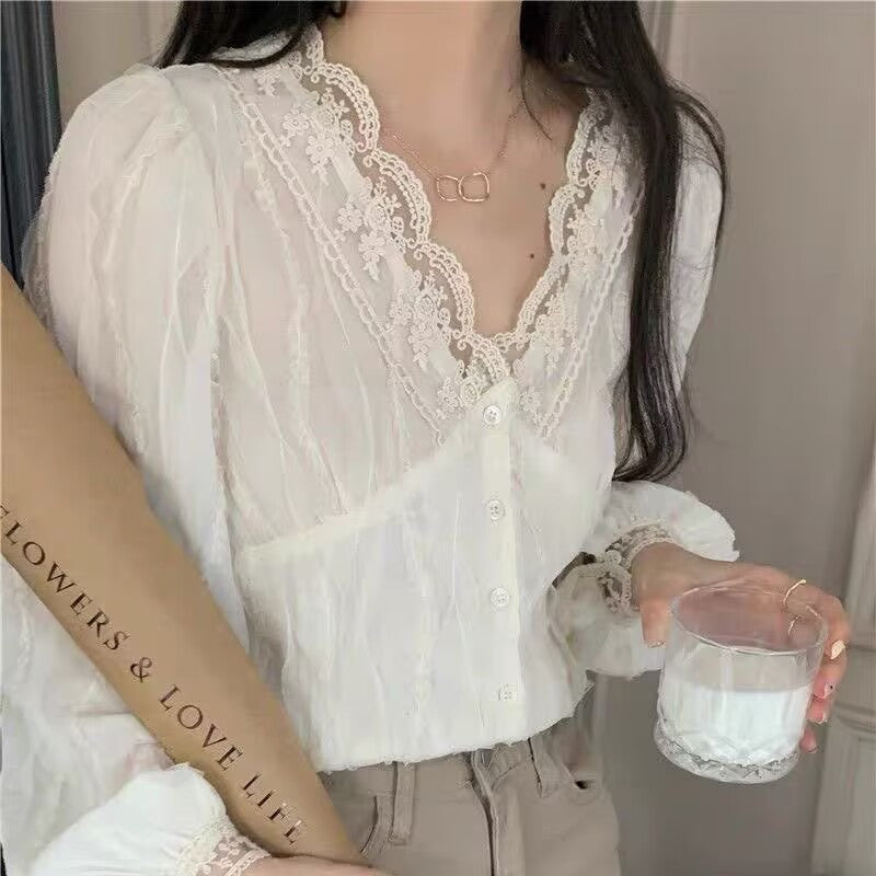 法式甜美溫柔襯衫上衣(有大尺碼)