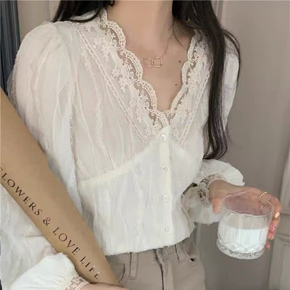法式甜美溫柔襯衫上衣(有大尺碼)