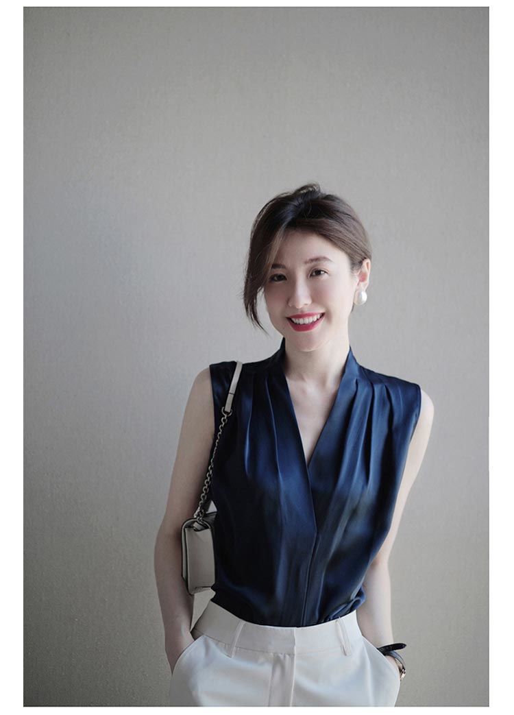 洋氣緞面無袖襯衫單品