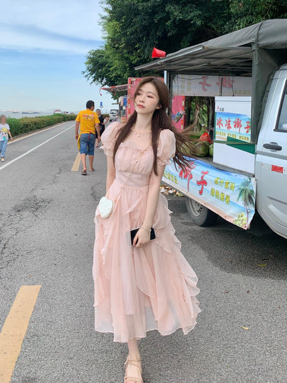 💕現貨秒出🍓法式方領甜美溫柔連衣裙