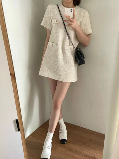 韓系四口袋小個子小香風連身裙