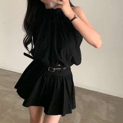 💕現貨秒出🍓韓系chic時尚背心高腰翻領兩件套