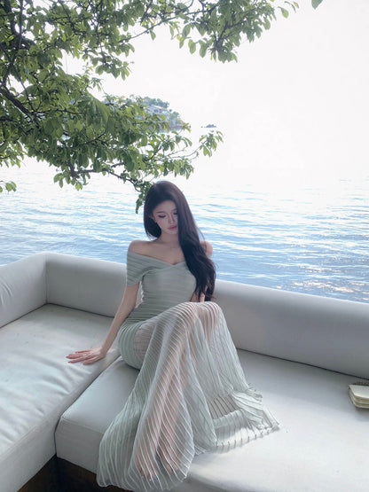 V領修身長款魚尾包臀顯瘦禮服