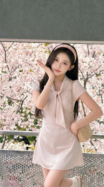 💕現貨秒出🍓韓系甜美粉色千金學院風連身裙