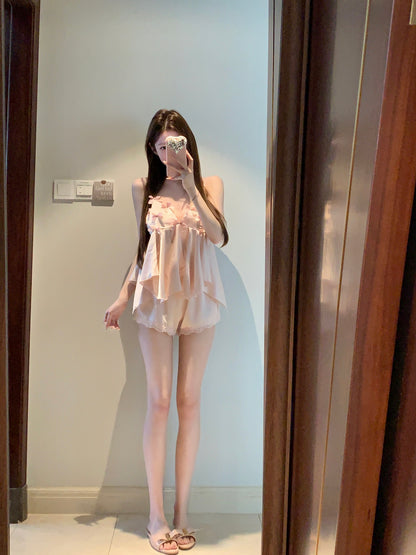 💕現貨秒出🍓睡覺也要有儀式感蝴蝶結冰絲睡衣組