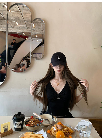 🍭V領蕾絲扭結顯瘦上衣