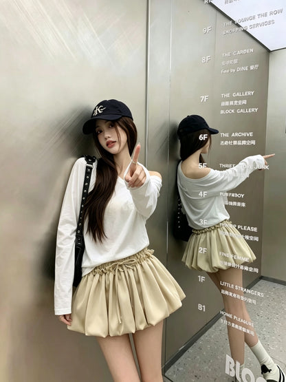 韓系chic醋酸光澤雲朵澎澎短裙