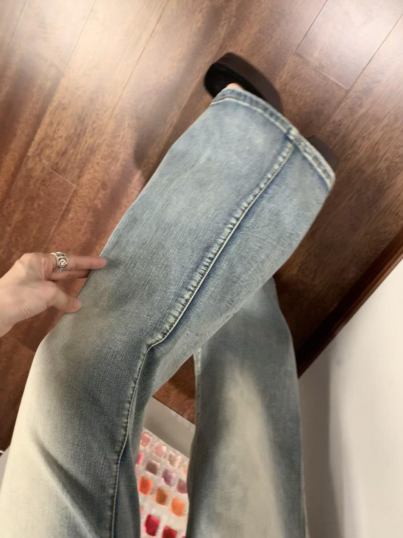辣妹小個子水洗彈力微喇叭牛仔長褲