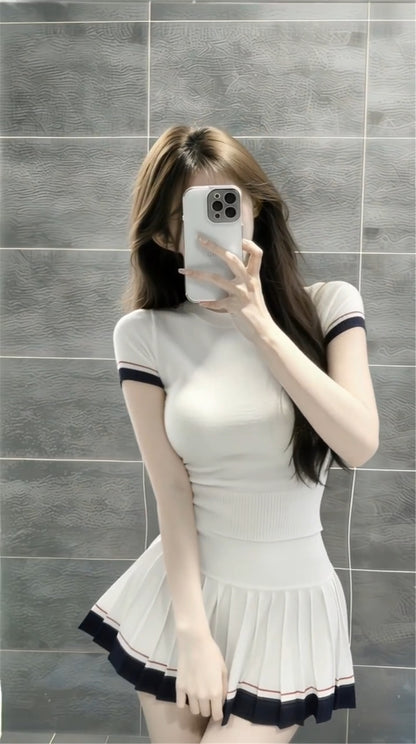 💕現貨秒出🍓韓系學院風短袖套裝裙