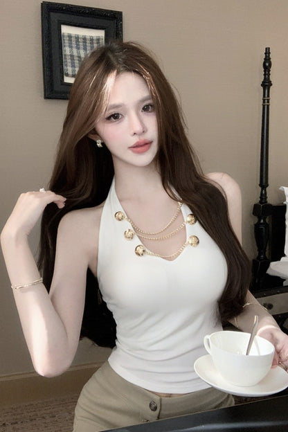 ⭐V領掛脖吊帶短版上衣😘