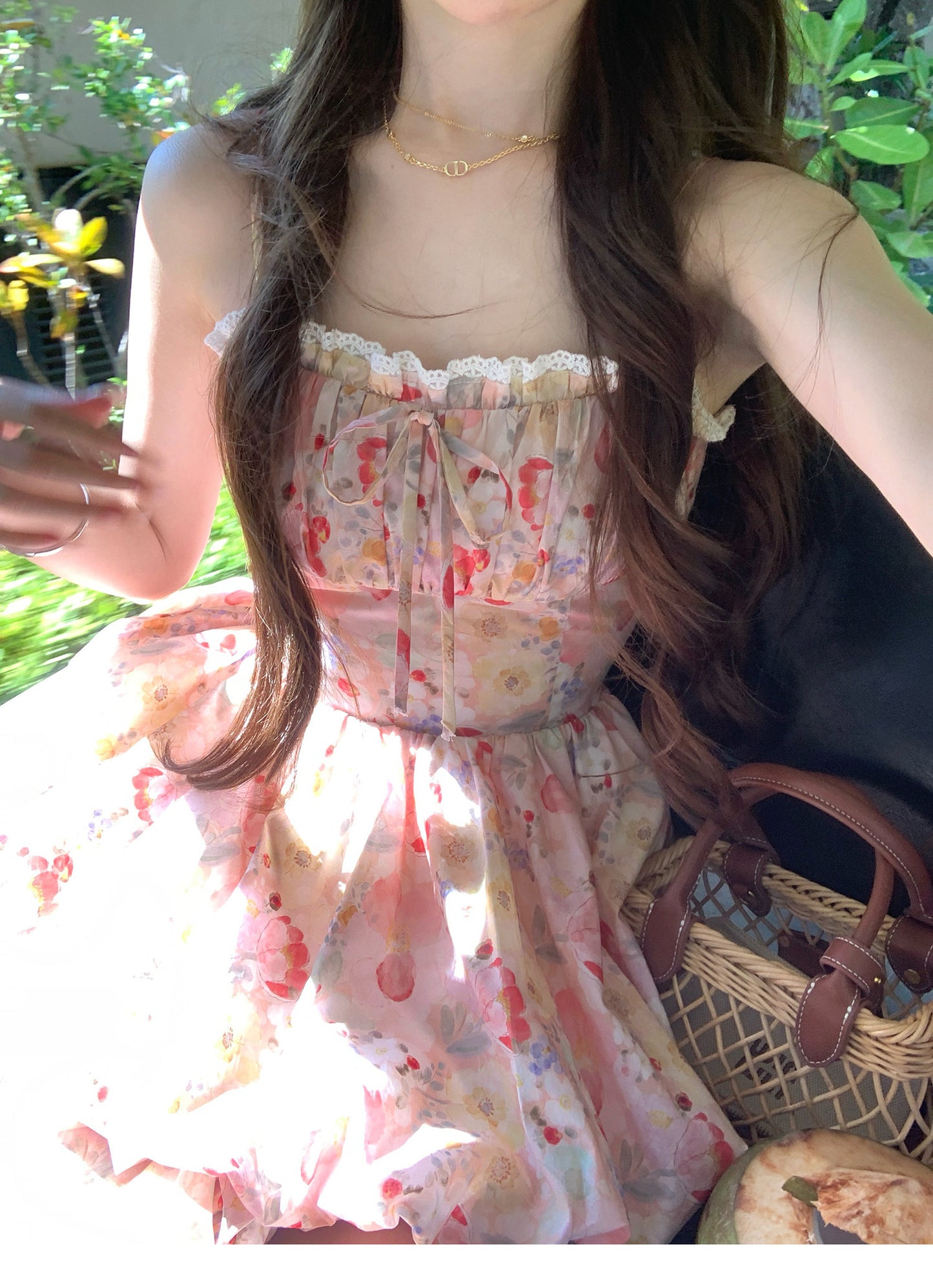 💕現貨秒出🍓ins風氛圍感度假吊帶花苞澎澎裙連衣裙
