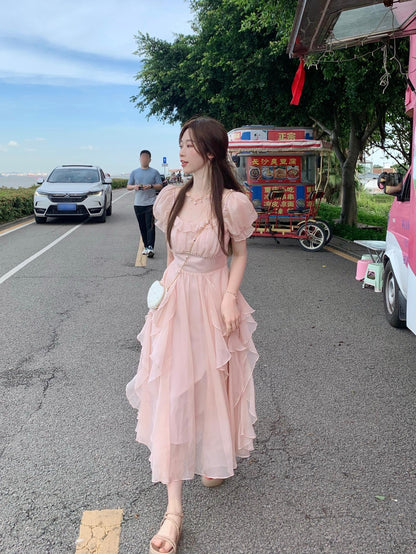 💕現貨秒出🍓法式方領甜美溫柔連衣裙