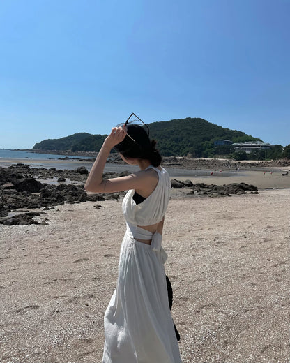 chic夏季度假休閒露背長裙