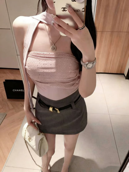 性感辣妹燙鑽抹胸上衣單品
