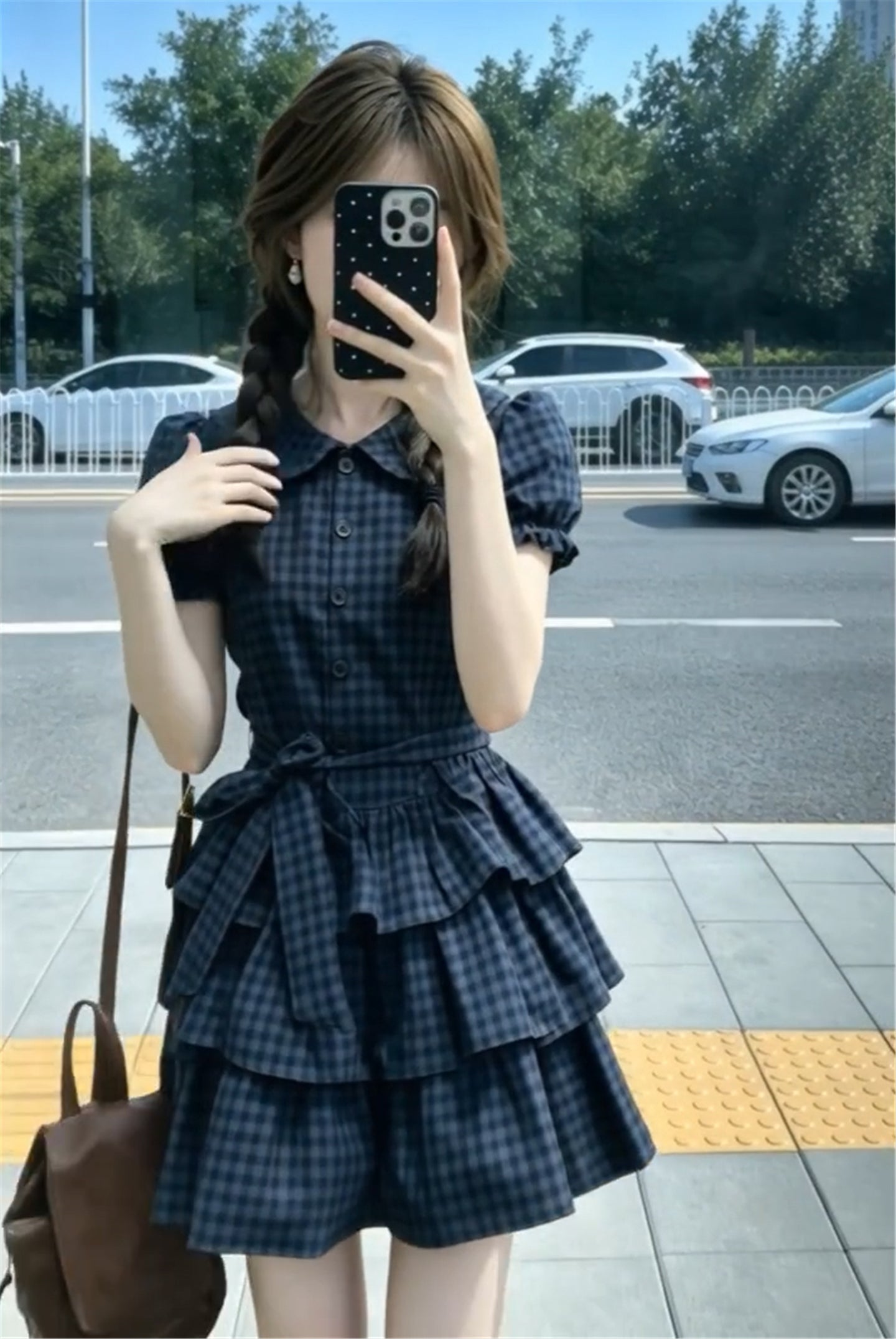 法式復古娃娃領格紋連身短裙
