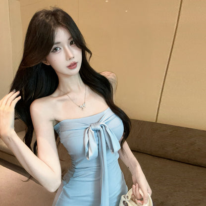 💕現貨秒出🍓休閒度假交叉綁帶抹胸連衣裙