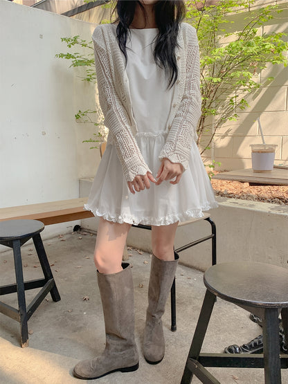 💕現貨秒出🍓Chic韓國係夏季法式木耳邊無袖連身裙