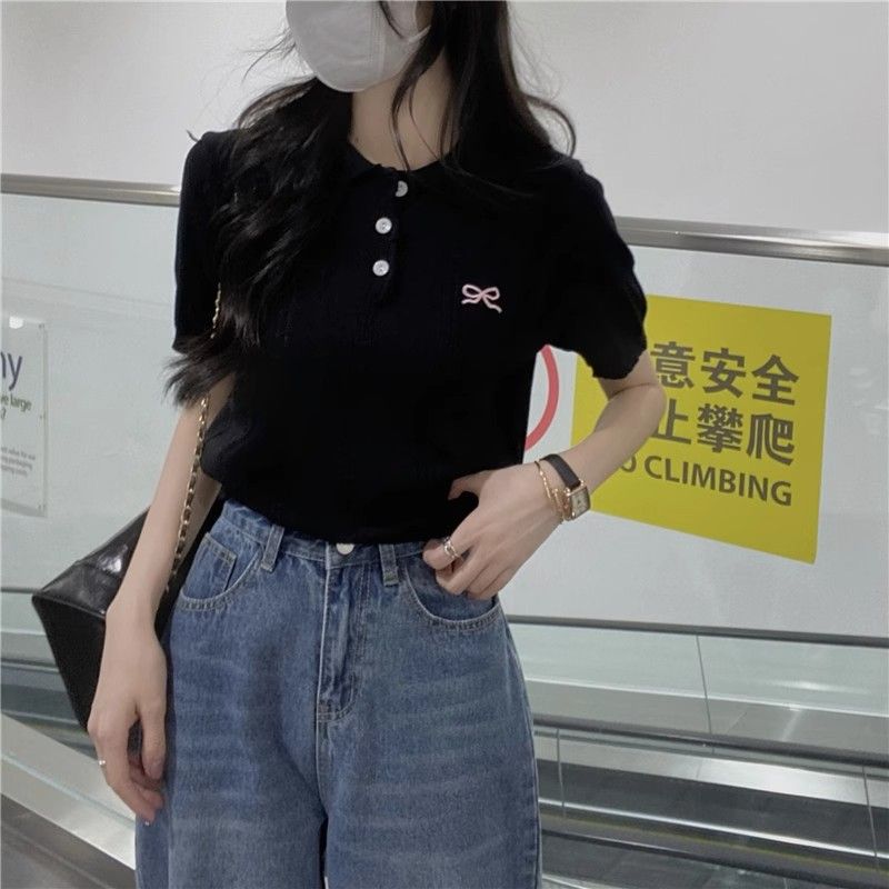 POLO領蝴蝶結刺繡上衣🎀