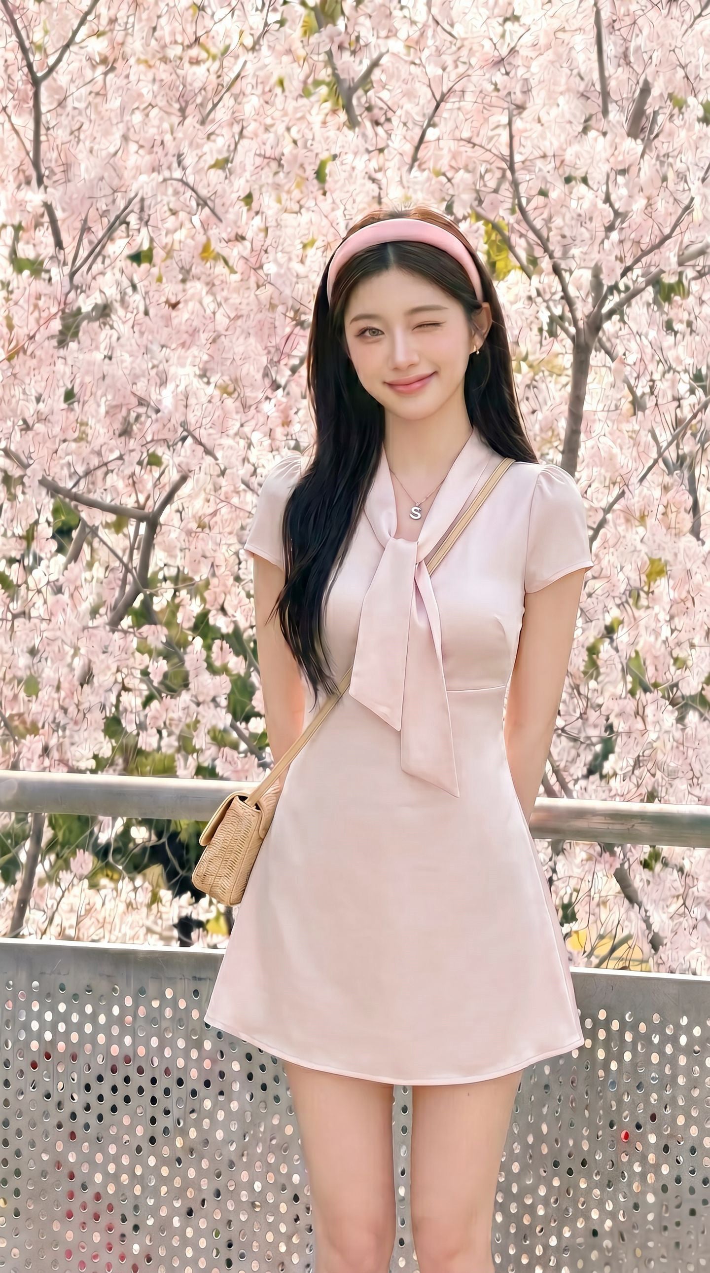 韓系甜美粉色千金學院風連身裙