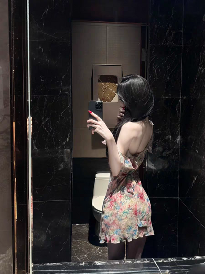 💕現貨秒出🍓法式碎花吊帶連衣短裙