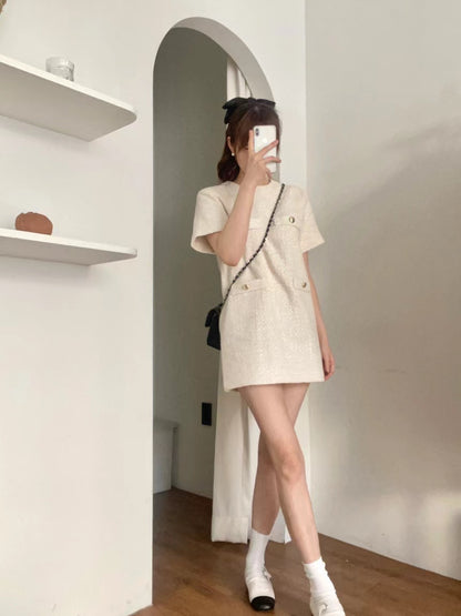 韓系四口袋小個子小香風連身裙