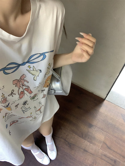 可愛休閒百搭印花寬鬆上衣