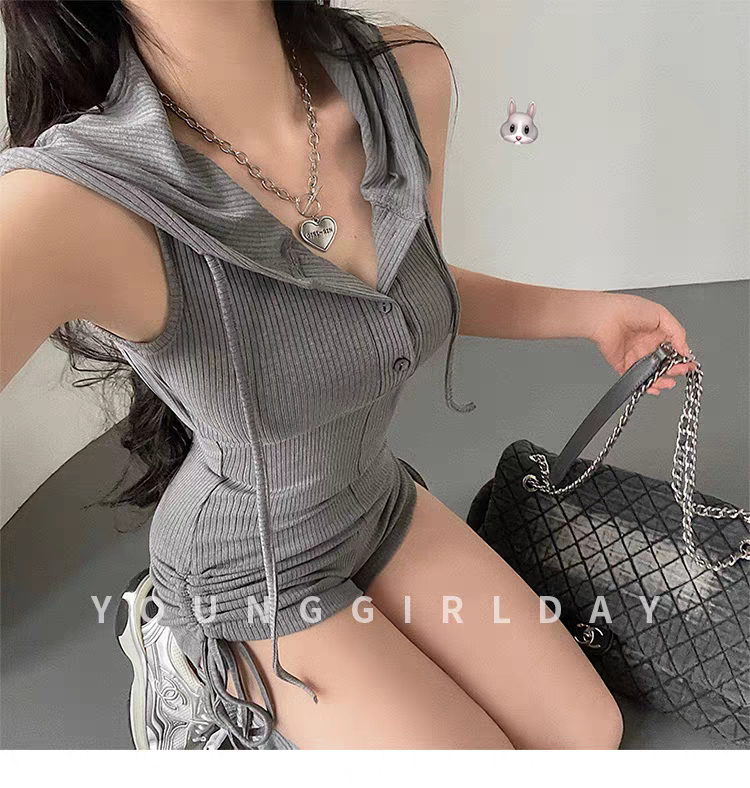 時尚連帽露背包臀連衣短裙