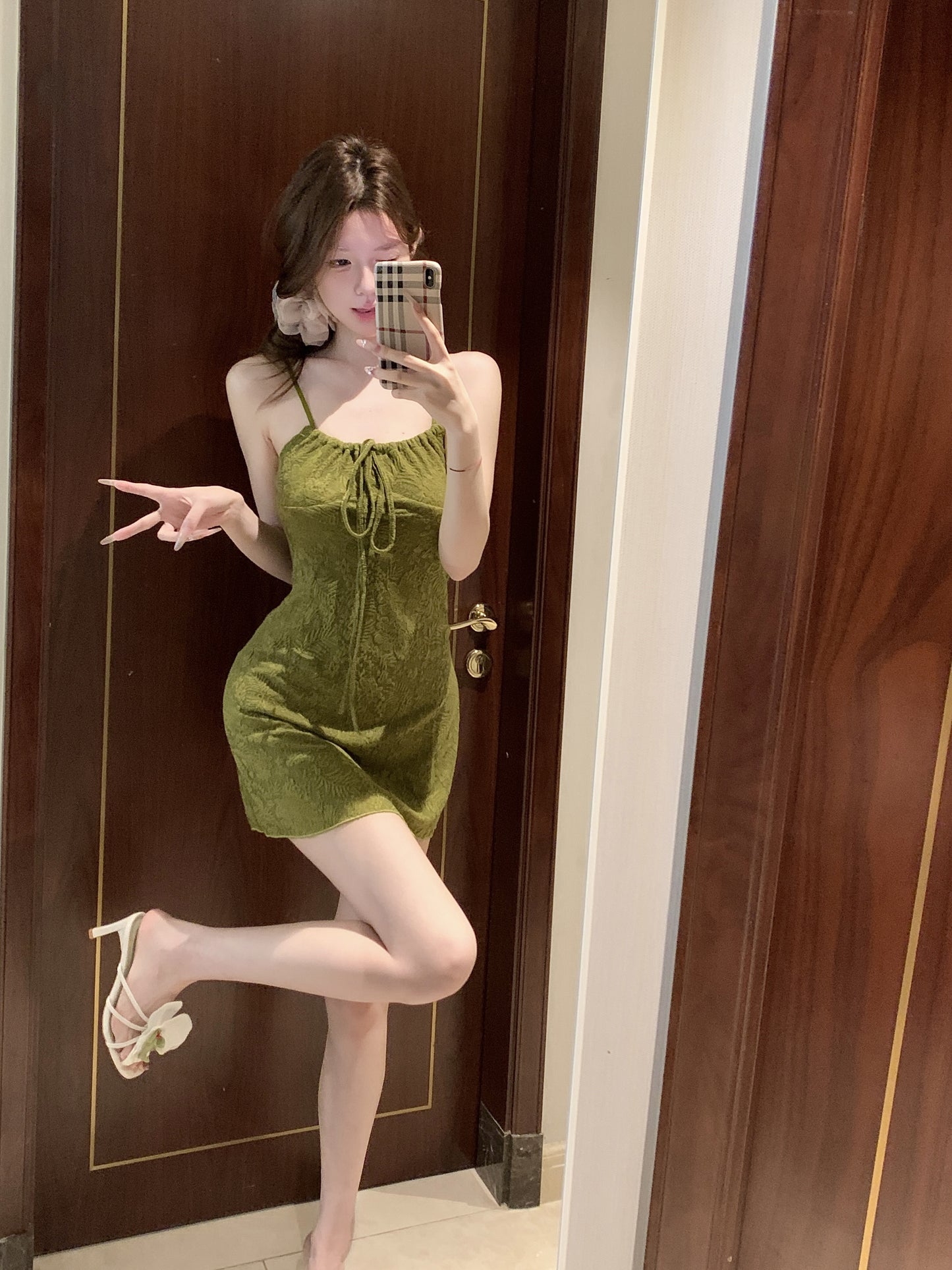 復古度假吊帶連身A字短裙