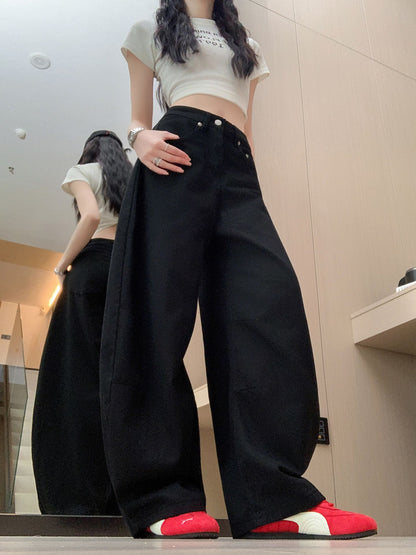 💕現貨秒出🍓美式辣妹黑色垂感牛仔寬鬆長褲
