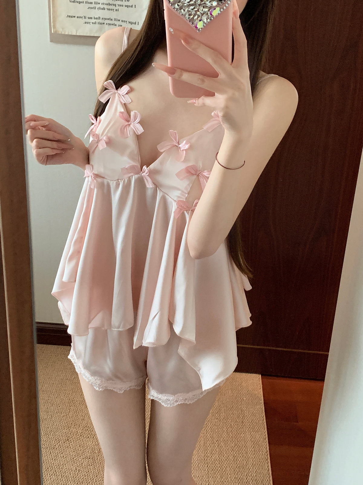 💕現貨秒出🍓睡覺也要有儀式感蝴蝶結冰絲睡衣組