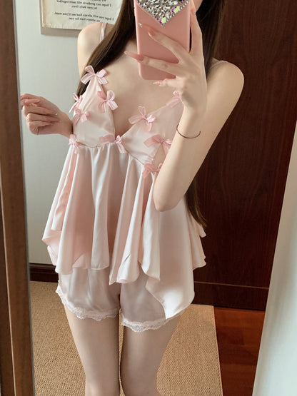 💕現貨秒出🍓睡覺也要有儀式感蝴蝶結冰絲睡衣組