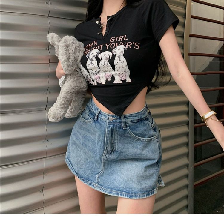 美式狗兒不規則V領上衣(有大尺碼)