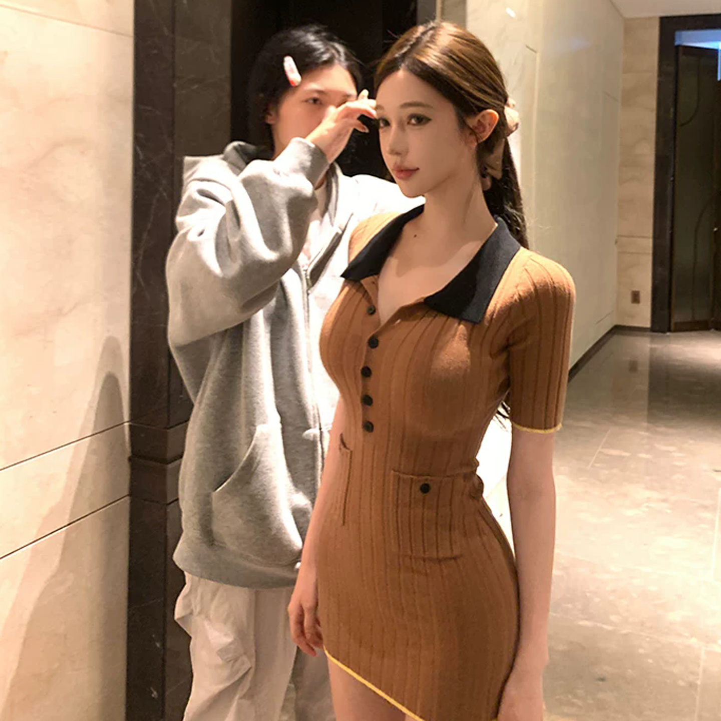 韓系美拉德小香風連衣裙