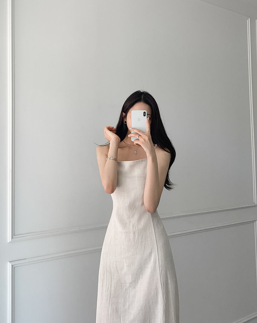 💕現貨秒出🍓慵懶度假風繫帶收腰棉麻吊帶裙