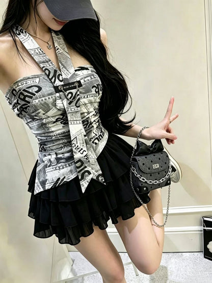美拉德純欲掛脖帶墊抹胸背心單品